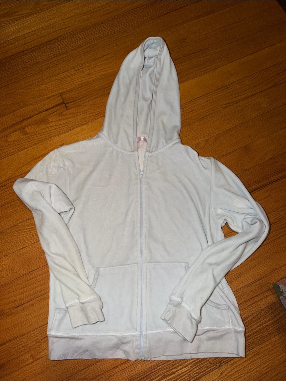 Women’s Light Blue Zip-Up Hoodie Victorias Secret XS stained around waistband